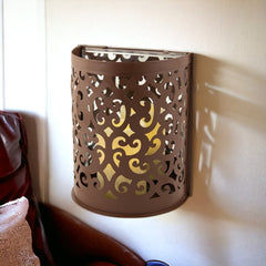 9" Brown Iron Floral Wall Sconce Candle Holder With Candle