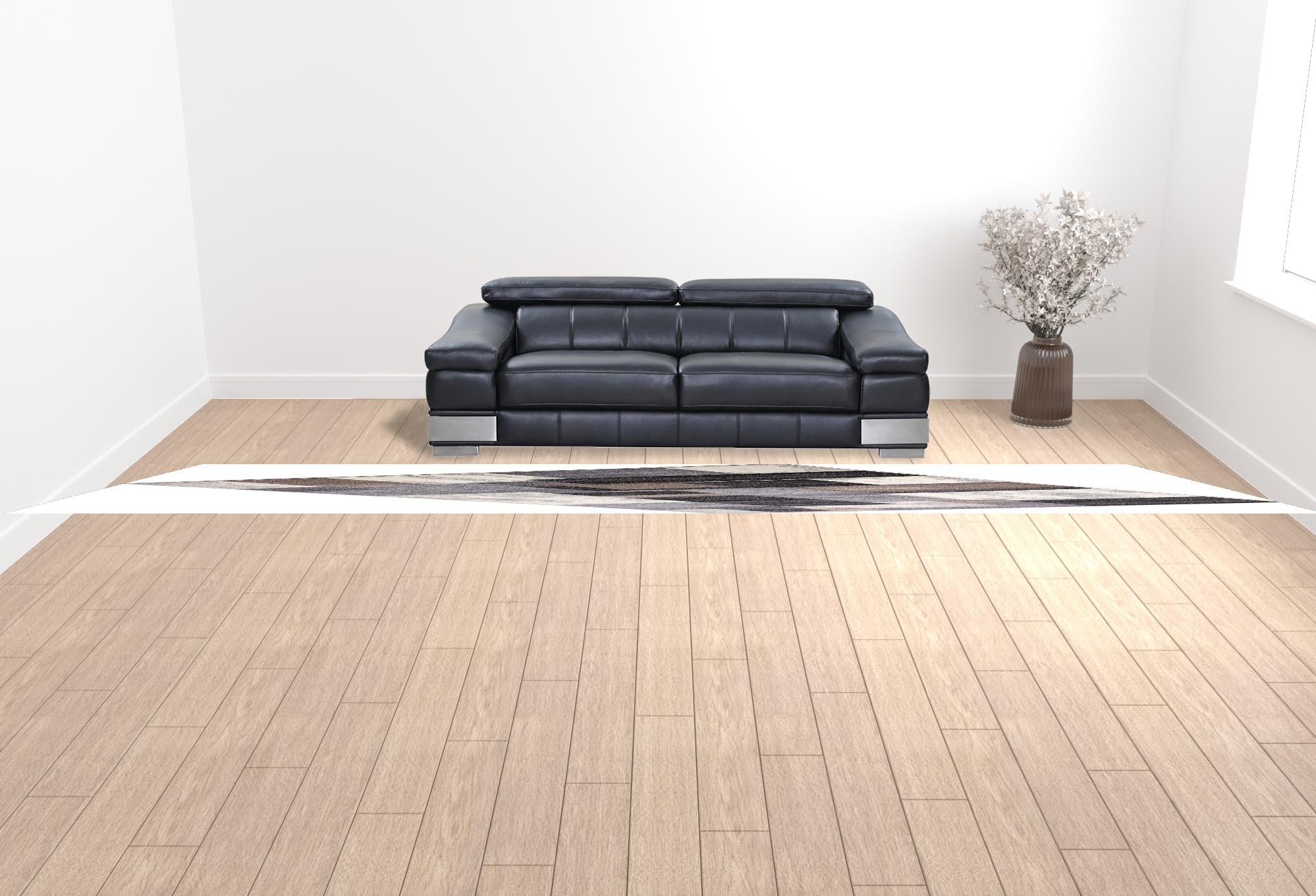 2' X 20' Brown Geometric Power Loom Stain Resistant Area Rug