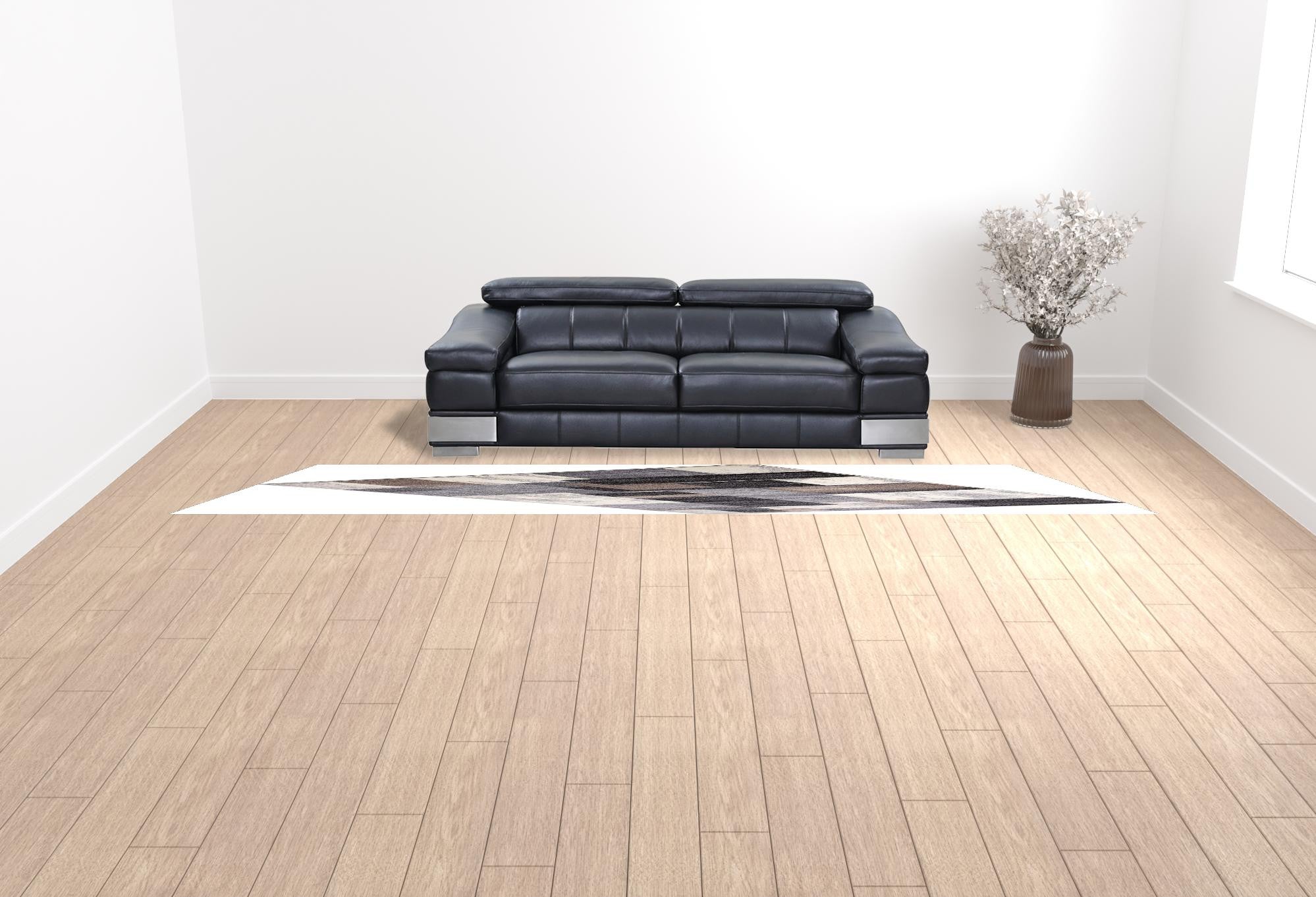 2' X 15' Brown Geometric Power Loom Stain Resistant Area Rug