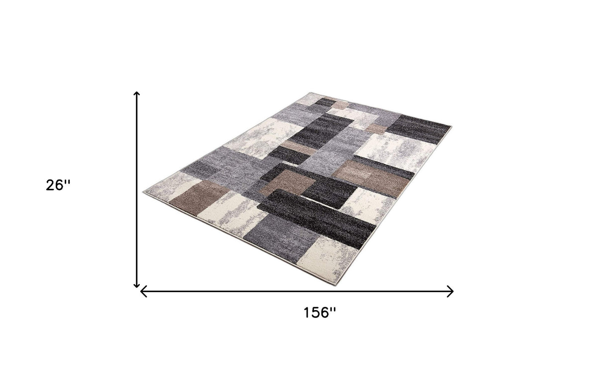 13' Runner Brown Geometric Power Loom Runner Rug
