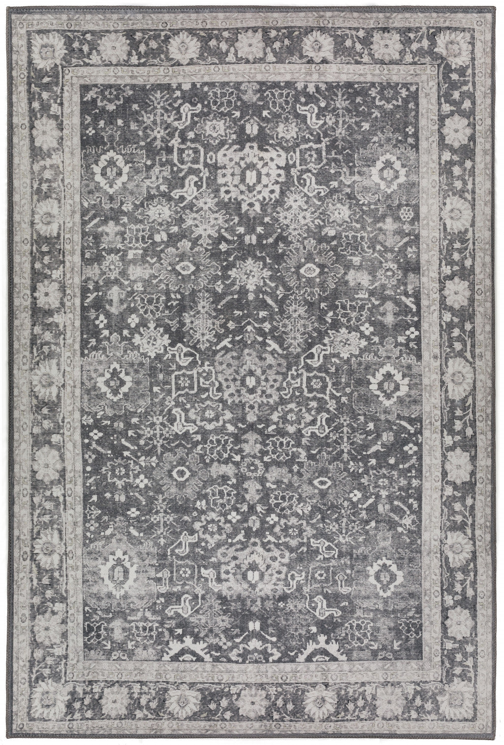 3' X 5' Grey Oriental Distressed Non Skid Area Rug