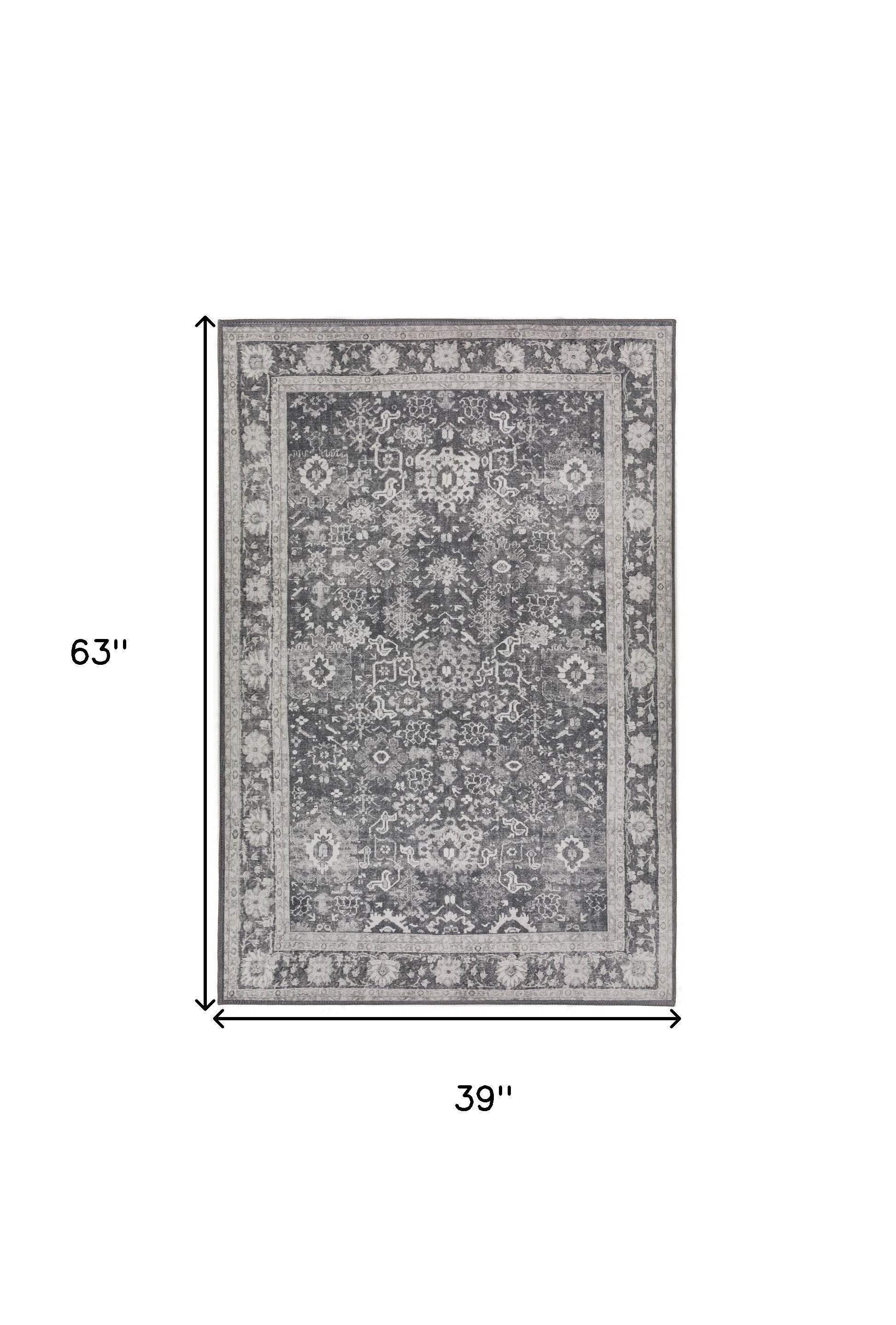 3' X 5' Grey Oriental Distressed Non Skid Area Rug