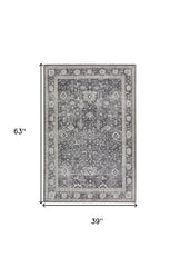 3' X 5' Grey Oriental Distressed Non Skid Area Rug
