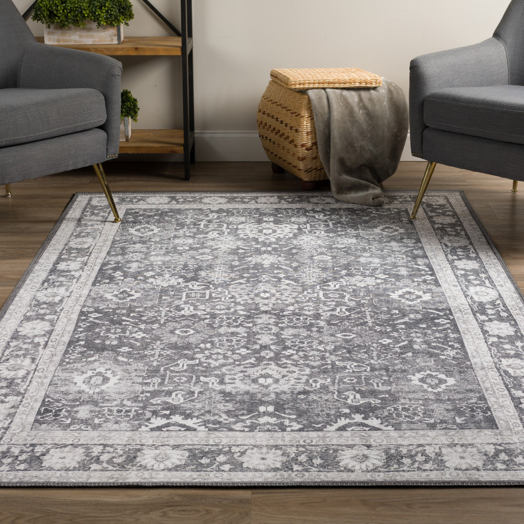 3' X 5' Grey Oriental Distressed Non Skid Area Rug
