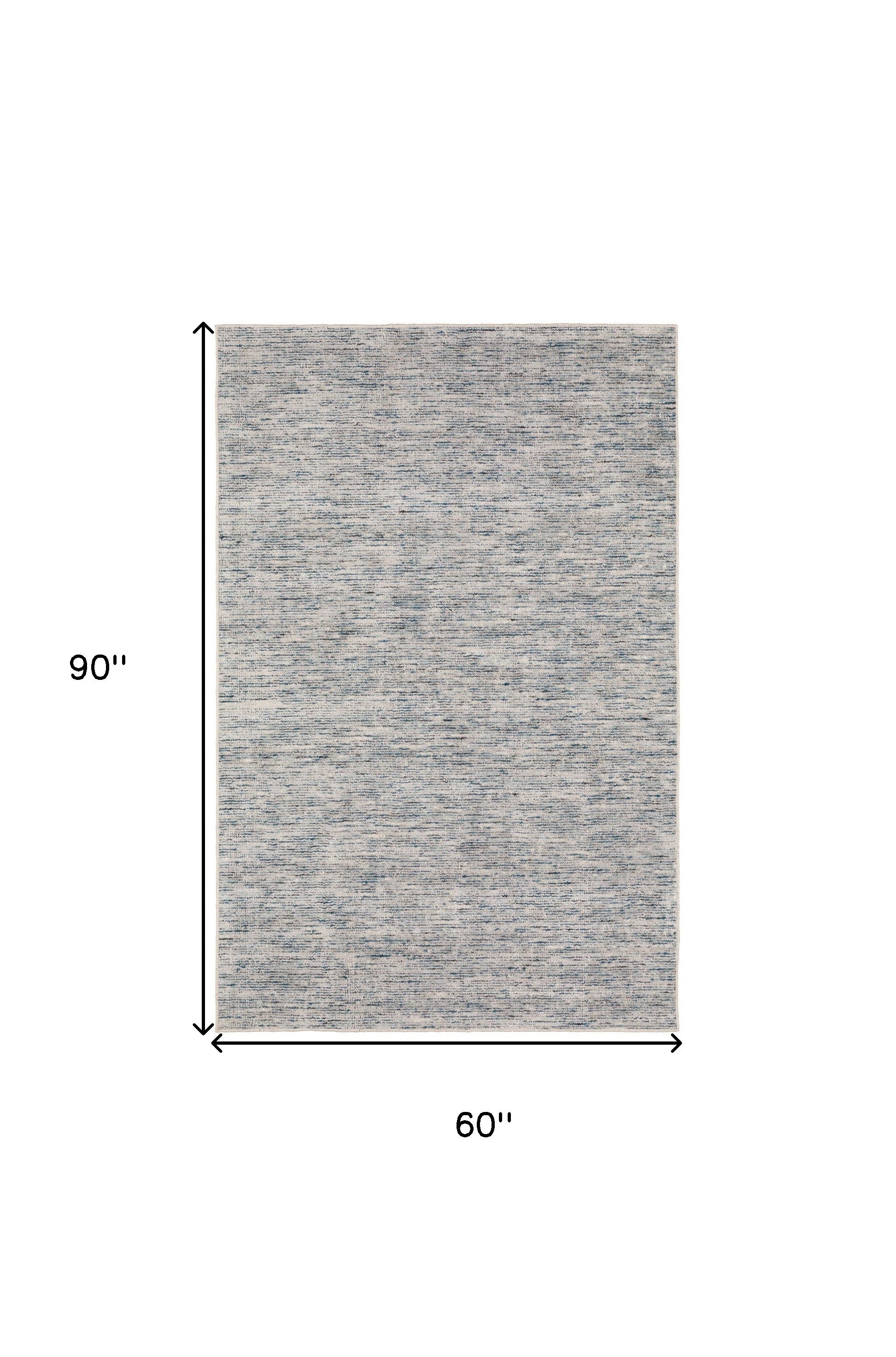 5' X 8' Blue Wool Hand Loomed Handmade Area Rug