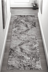 2' X 10' Grey Abstract Area Rug