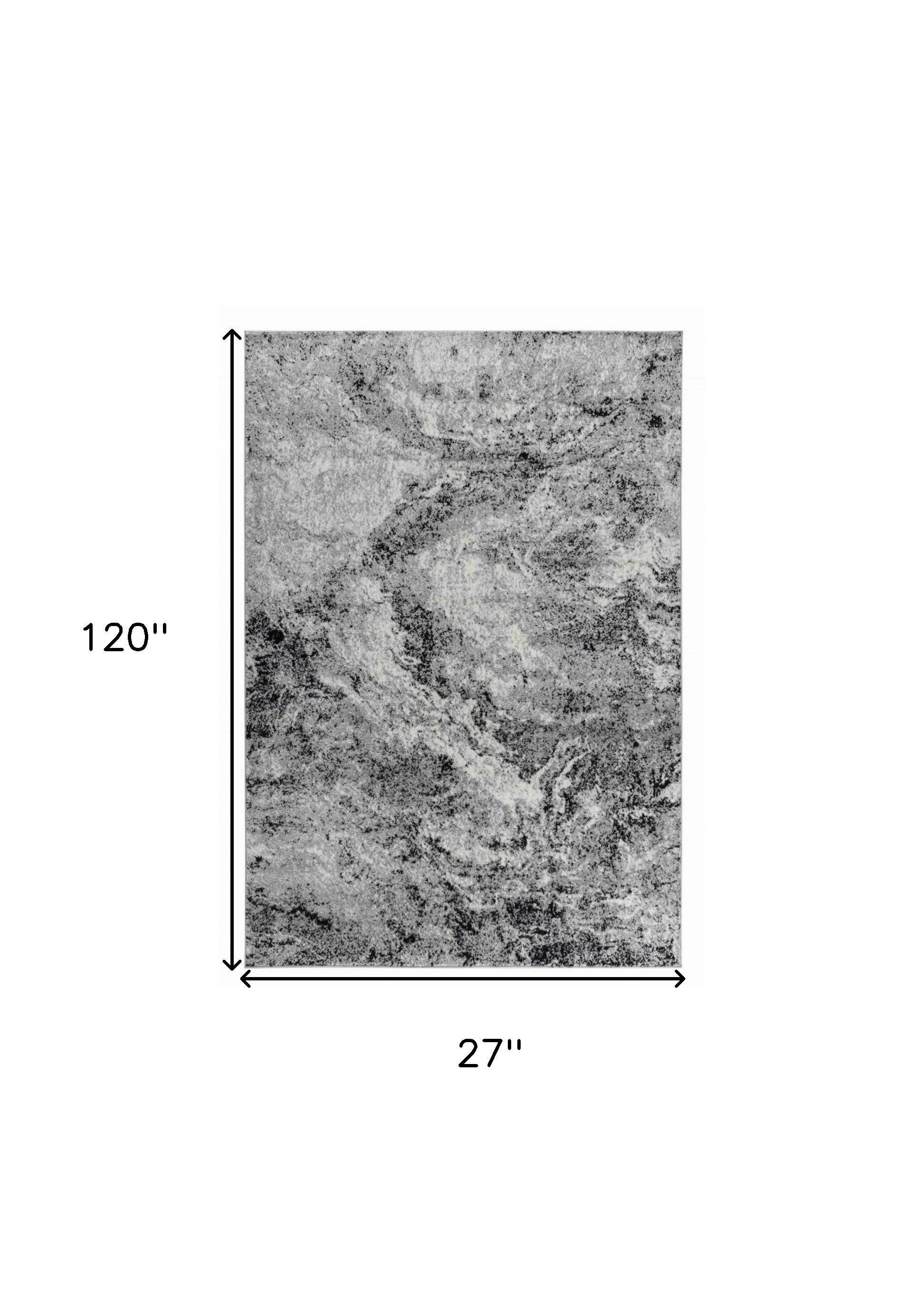 2' X 10' Grey Abstract Area Rug