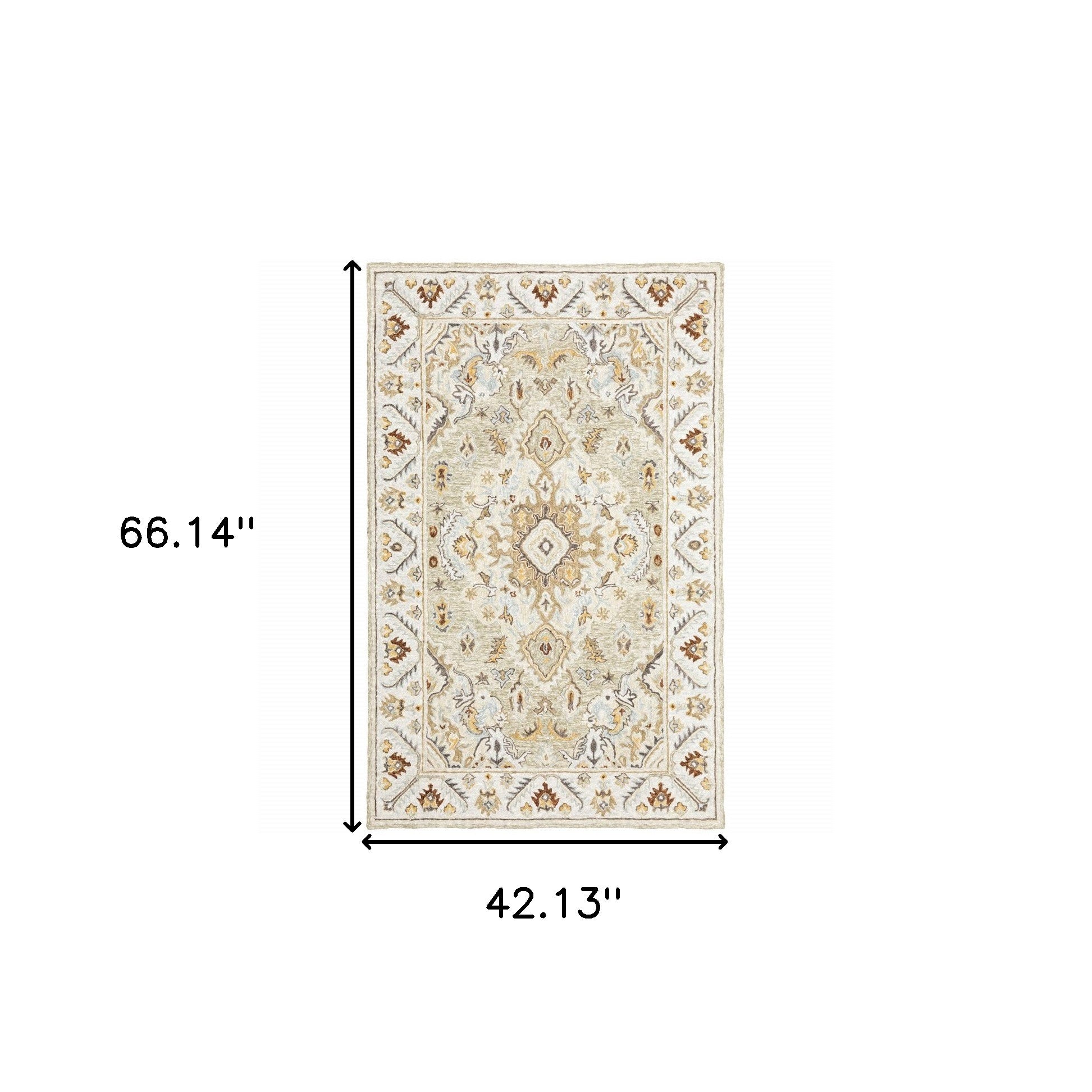 4' X 6' Ivory Beige Gold And Muted Grey Oriental Tufted Handmade Stain Resistant Area Rug