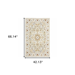 4' X 6' Ivory Beige Gold And Muted Grey Oriental Tufted Handmade Stain Resistant Area Rug