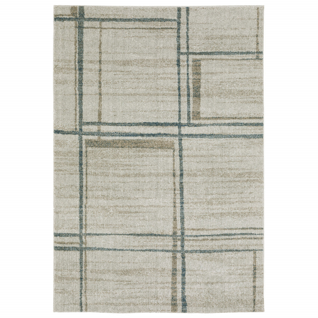 8' X 11' Grey Teal Beige And Tan Geometric Power Loom Area Rug