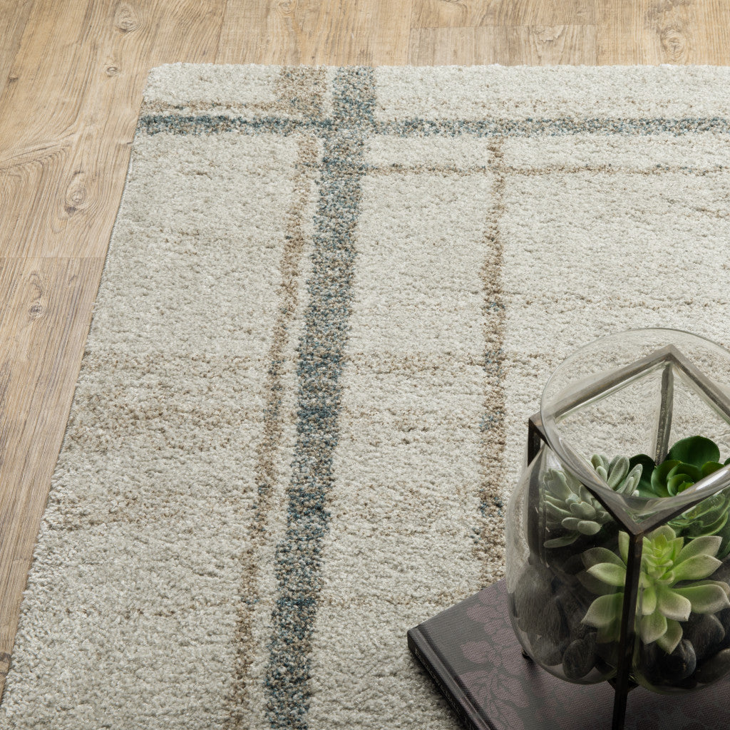 8' X 11' Grey Teal Beige And Tan Geometric Power Loom Area Rug