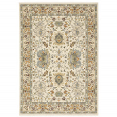 10' X 13' Ivory Oriental Power Loom Stain Resistant Area Rug With Fringe