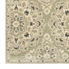 6' X 9' Green Ivory Grey And Tan Floral Power Loom Stain Resistant Area Rug