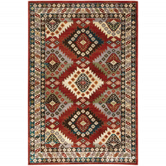 5' X 7' Red And Ivory Southwestern Power Loom Area Rug