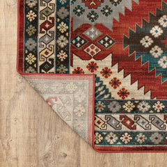 5' X 7' Red And Ivory Southwestern Power Loom Area Rug