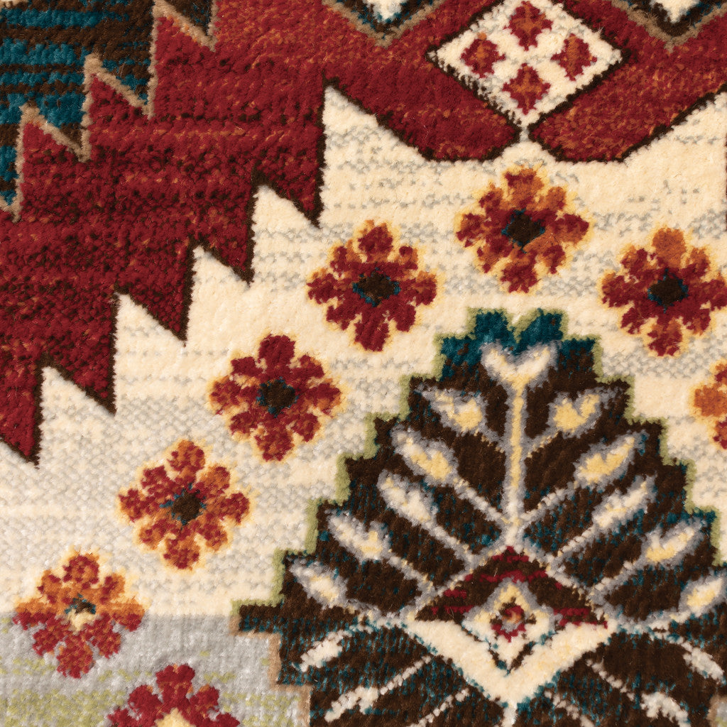5' X 7' Red And Ivory Southwestern Power Loom Area Rug