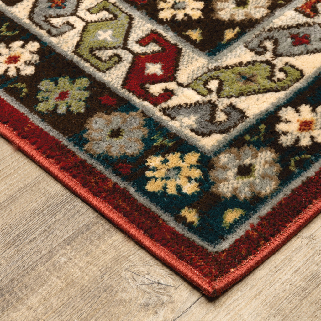 5' X 7' Red And Ivory Southwestern Power Loom Area Rug