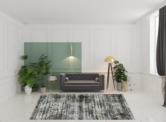 8' X 11' Ivory Charcoal Grey Blue Rust And Brown Abstract Power Loom Stain Resistant Area Rug