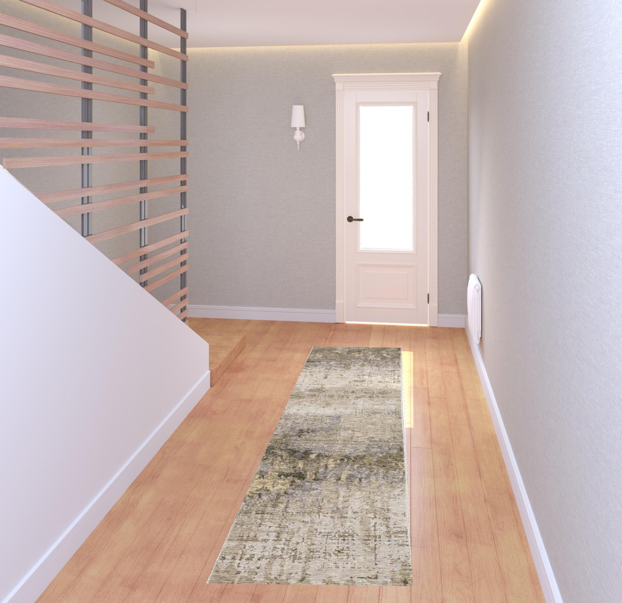 2' X 8' Beige Grey Ivory Tan And Brown Abstract Power Loom Stain Resistant Runner Rug