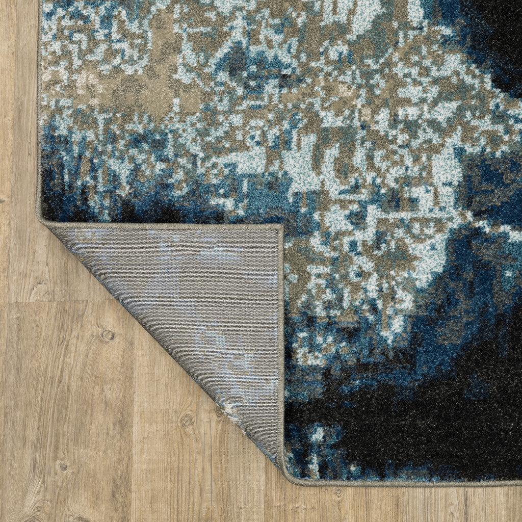 10' X 13' Blue Grey Charcoal And Beige Abstract Power Loom Stain Resistant Area Rug