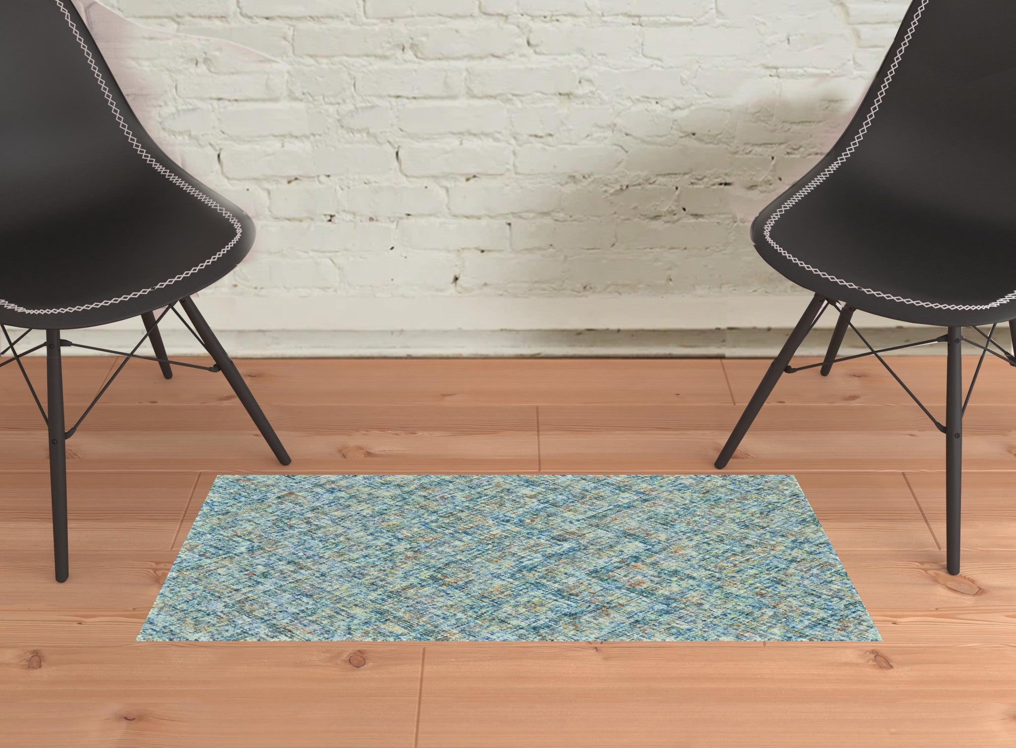 2' X 3' Blue Orange And Ivory Plaid Tufted Handmade Area Rug