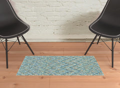 2' X 3' Blue Orange And Ivory Plaid Tufted Handmade Area Rug