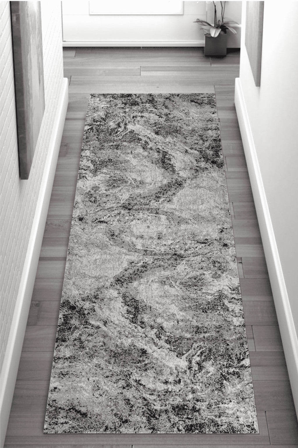 2' X 20' Grey Abstract Area Rug