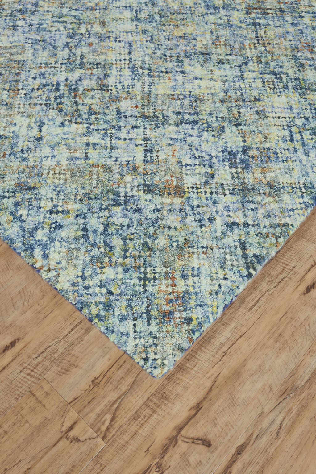 2' X 3' Blue Orange And Ivory Plaid Tufted Handmade Area Rug