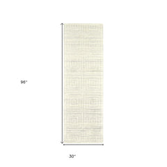 8' Ivory Geometric Hand Woven Runner Rug