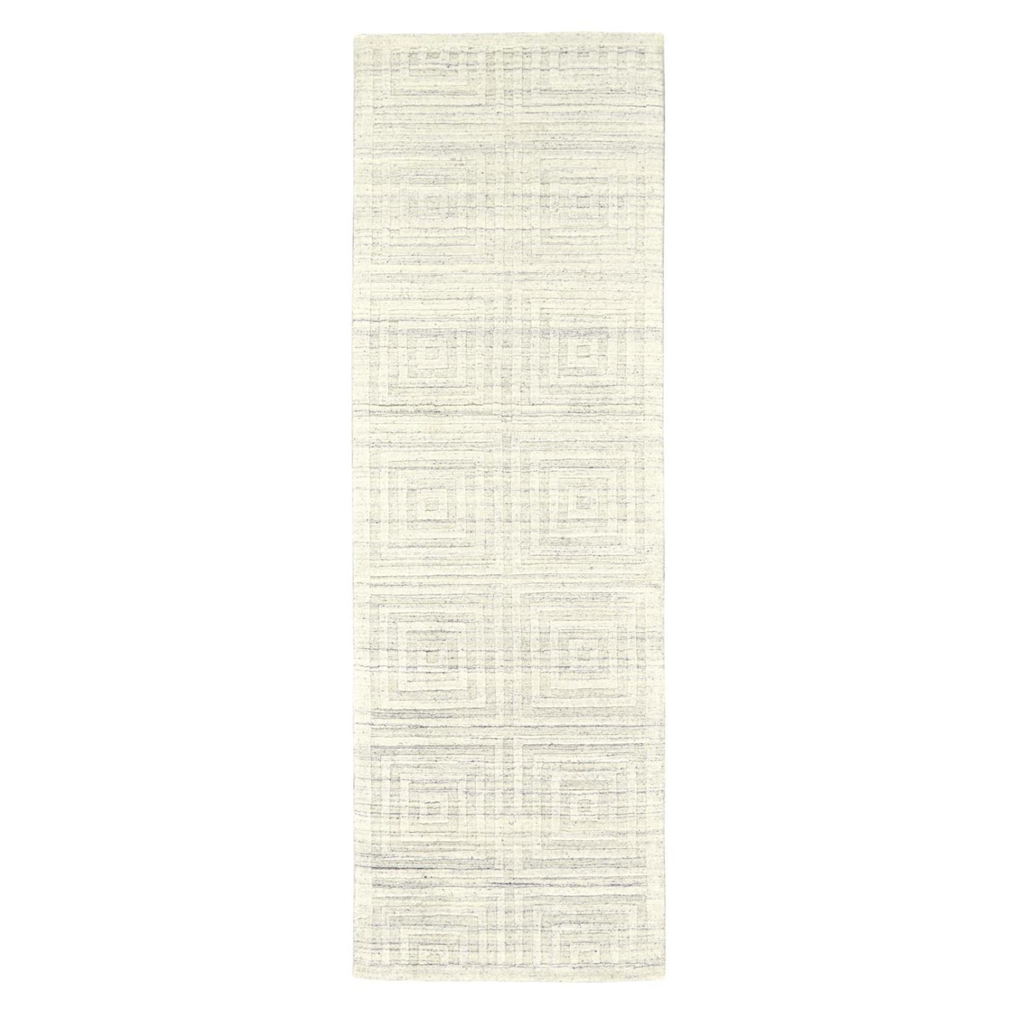 8' Ivory Geometric Hand Woven Runner Rug
