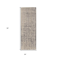 8' Gray and Ivory Abstract Runner Rug