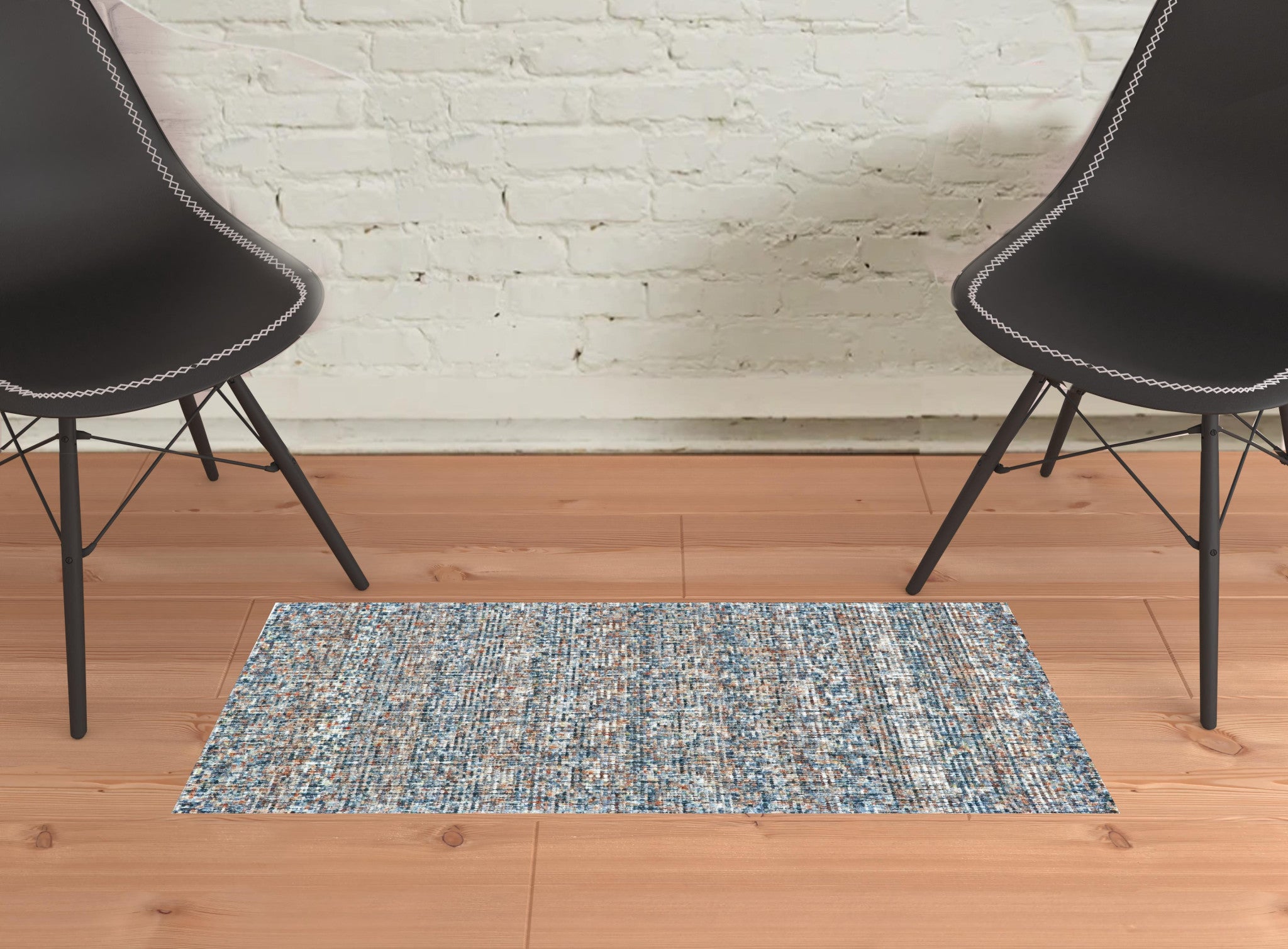 2' X 3' Blue Ivory And Orange Plaid Tufted Handmade Area Rug