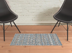 2' X 3' Blue Ivory And Orange Plaid Tufted Handmade Area Rug
