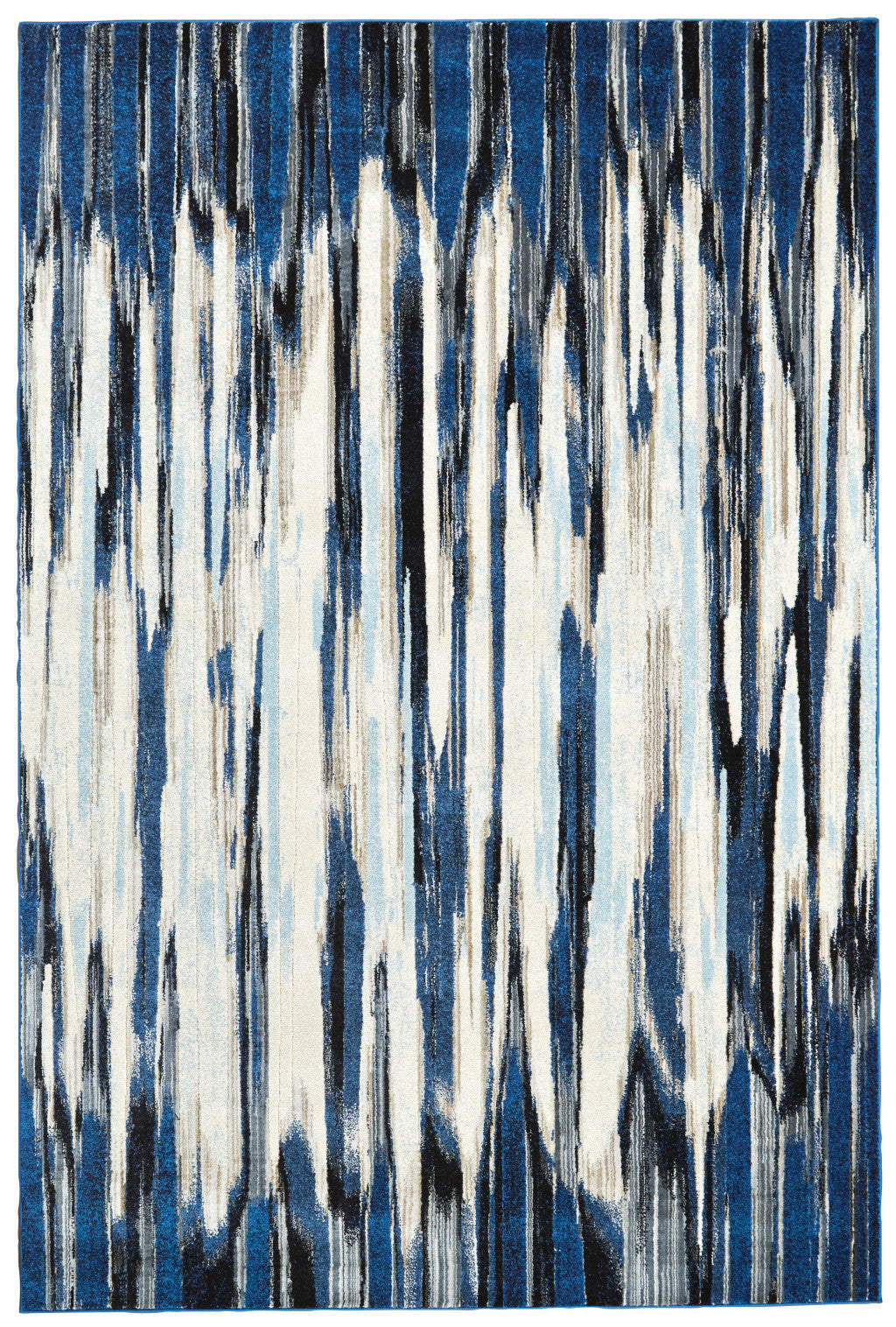 5' X 8' Ivory Blue And Gray Abstract Distressed Area Rug