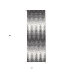 8' Gray and White Geometric Runner Rug