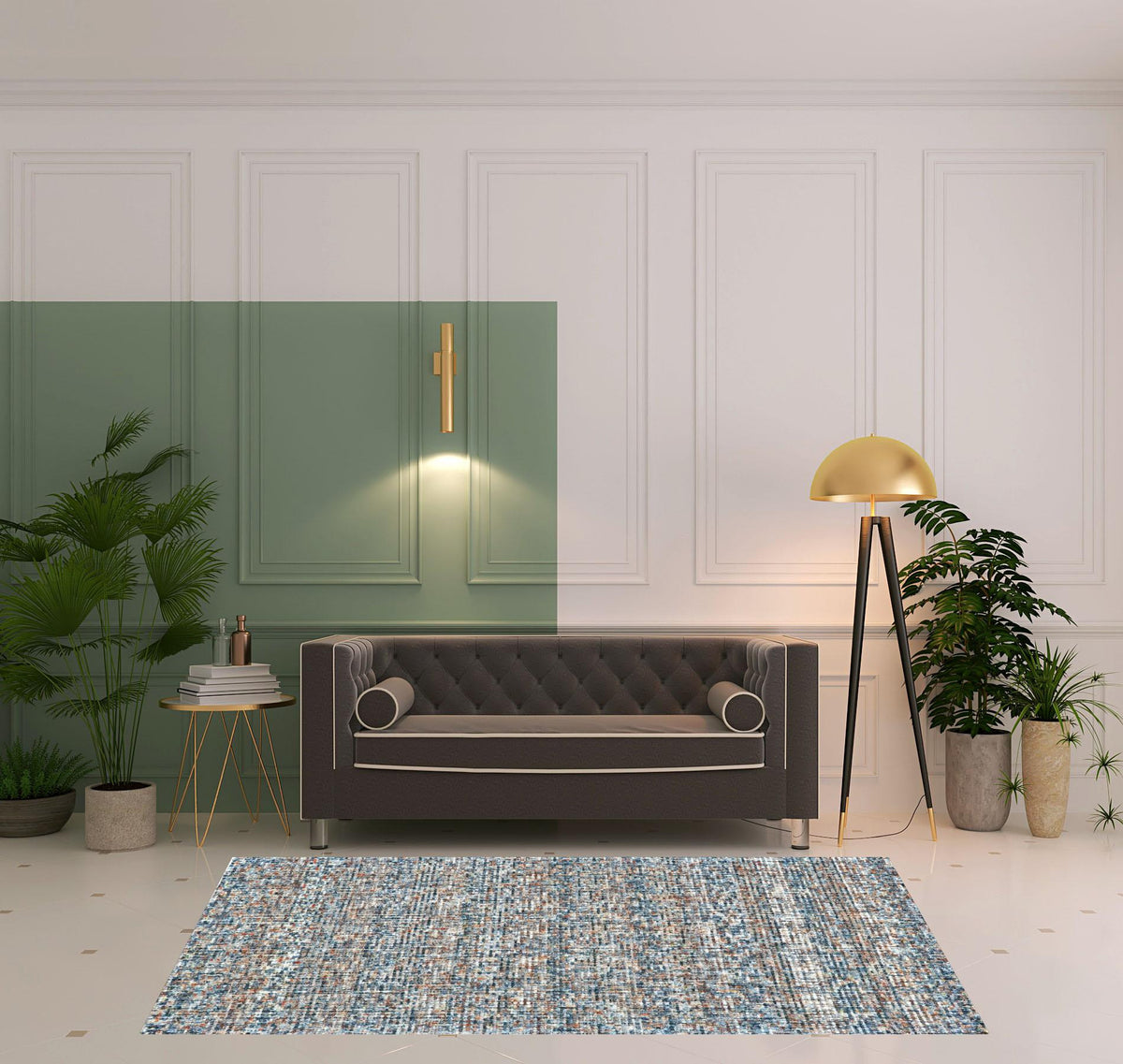 5' X 8' Blue Ivory And Orange Plaid Tufted Handmade Area Rug