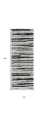 8' Beige and Black Abstract Distressed Runner Rug