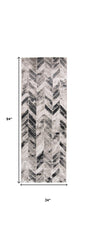 8' Beige and Black Chevron Runner Rug