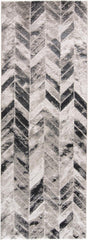 8' Beige and Black Chevron Runner Rug