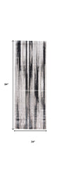 8' Beige and Black Abstract Power Loom Runner Rug