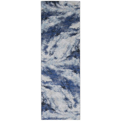 10' Blue and Ivory Abstract Power Loom Runner Rug