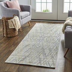 8' Gray And Ivory Abstract Hand Woven Runner Rug