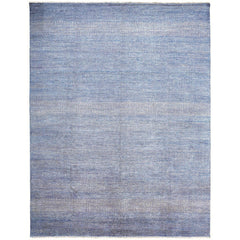 12' x 15' Blue and Silver Wool Striped Hand KNotted Area Rug