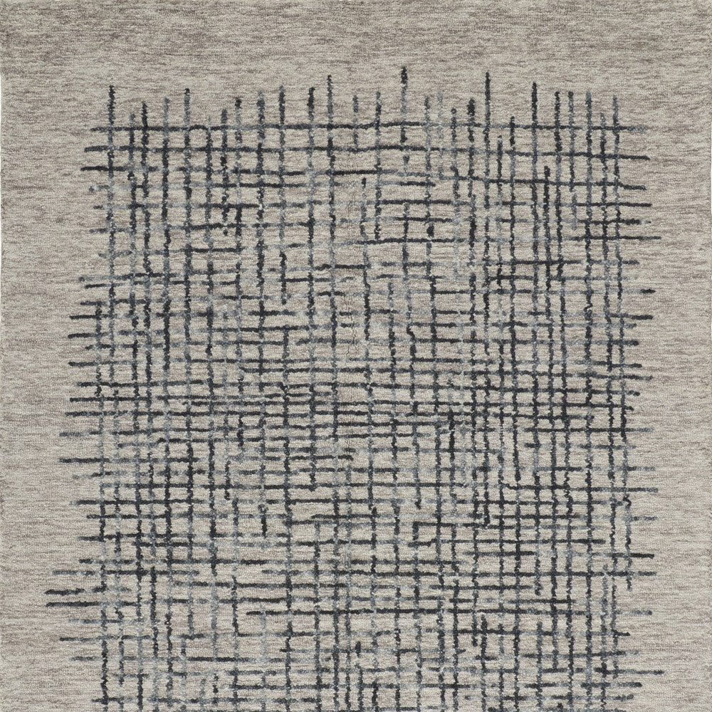 4' X 6' Gray Black And Tan Wool Plaid Tufted Handmade Stain Resistant Area Rug