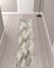 2' X 10' Gray Geometric Runner Rug