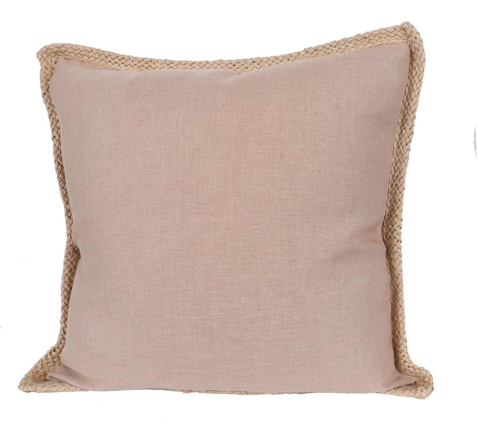 24" X 24" Beige and Brown Polyester Zippered Pillow with Jute Trim