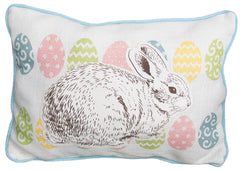 13" X 18" Blue and White Rabbit Easter Easter Bunny Jute Pillow With Applique