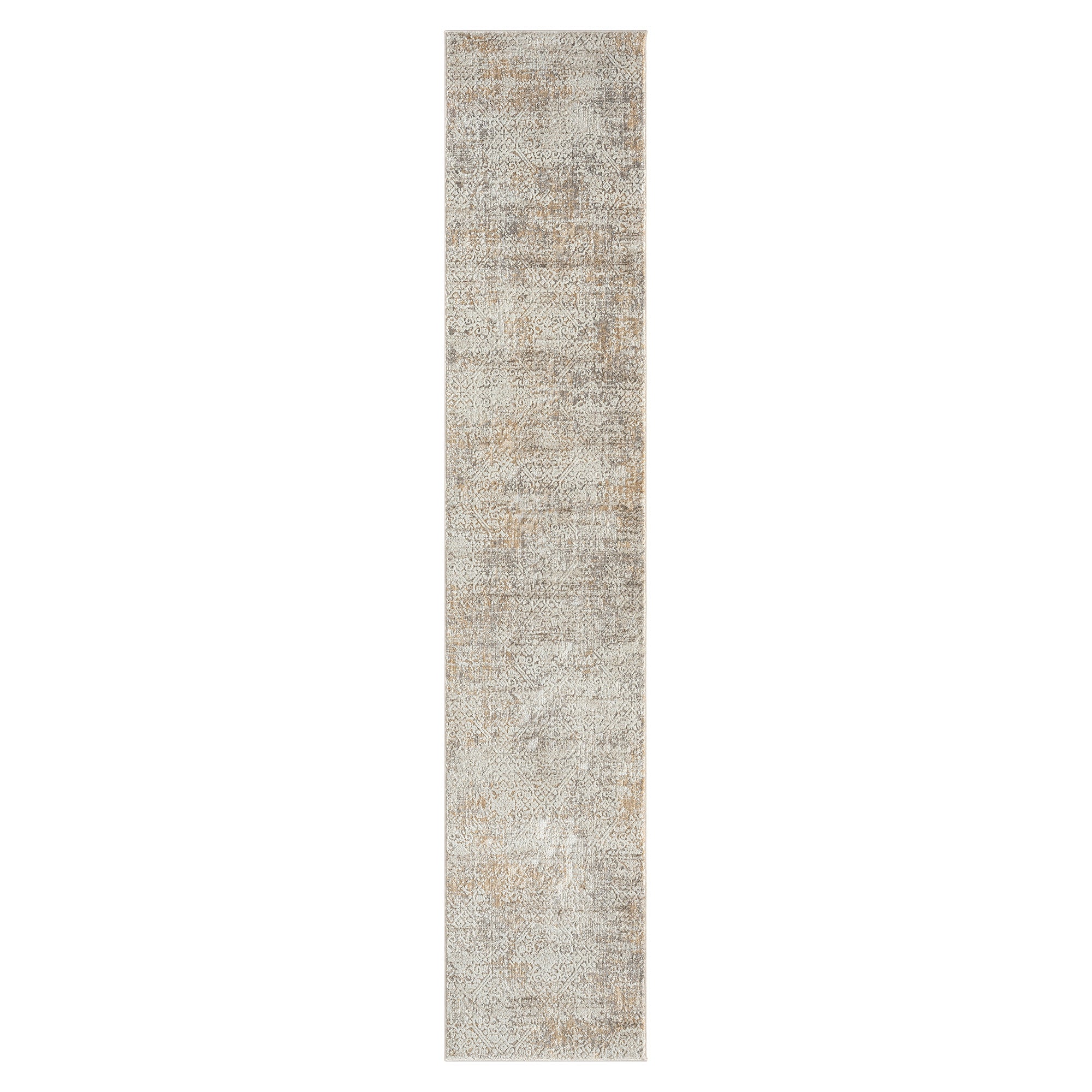 2' X 10' Gray Damask Distressed Runner Rug