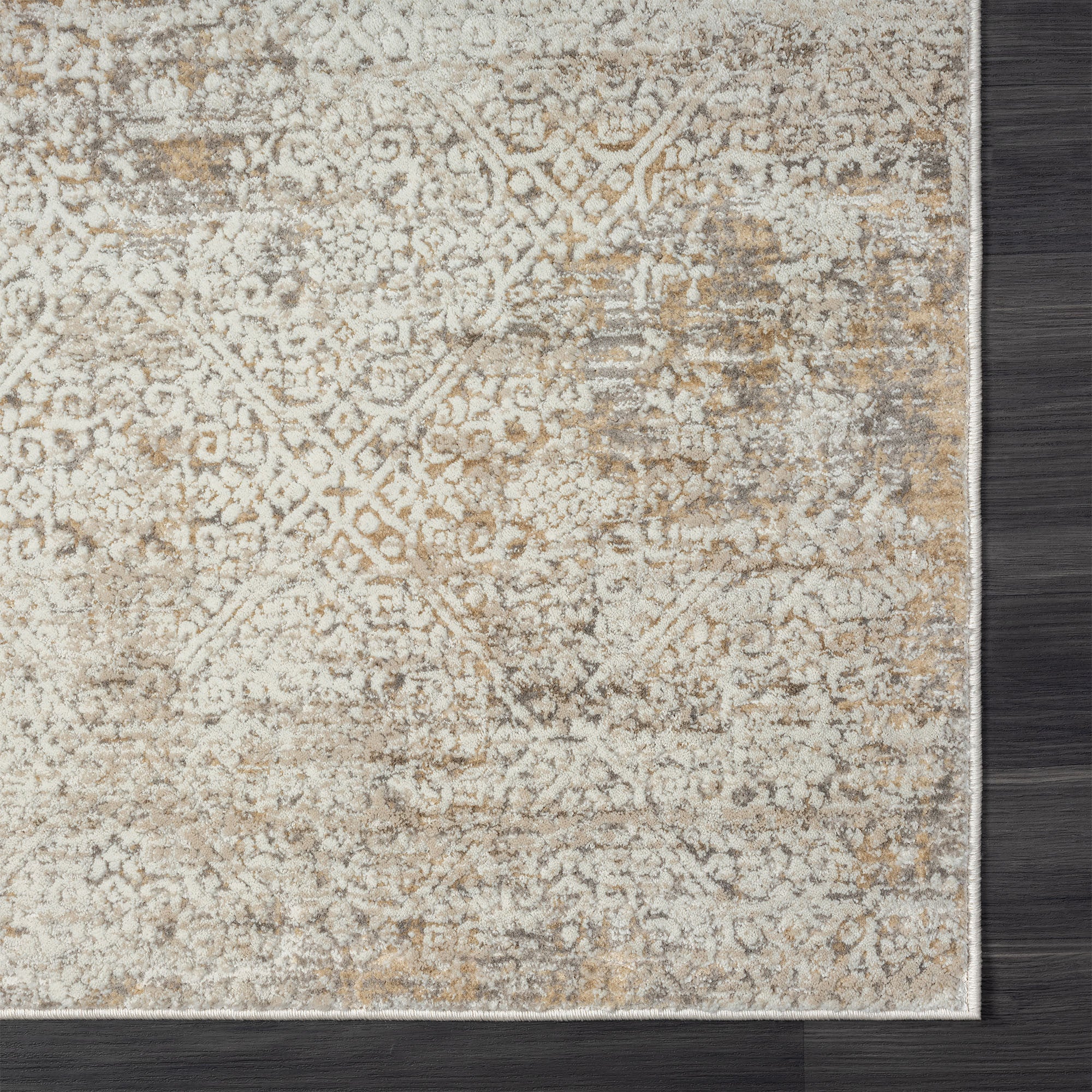 2' X 10' Gray Damask Distressed Runner Rug