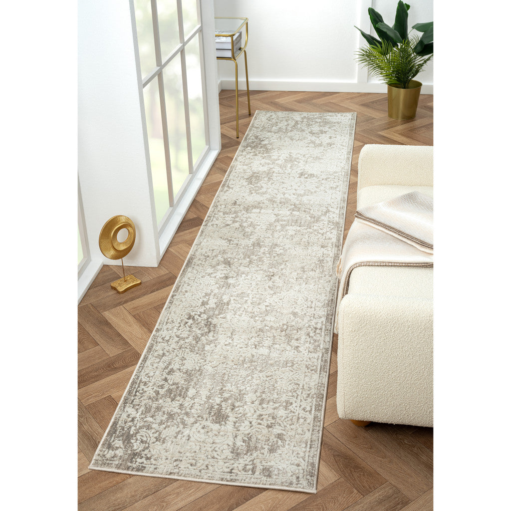 2' X 10' Gray Abstract Distressed Runner Rug